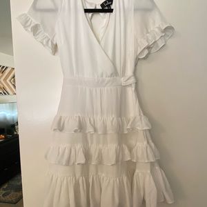 Lulu’s white ruffle wrap mini dress sz S